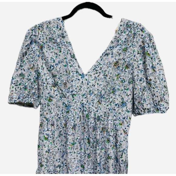 Tory Burch Light Blue Floral Lace Lined Tiered VNeck Midi Dress Size 8 - Picture 5 of 7
